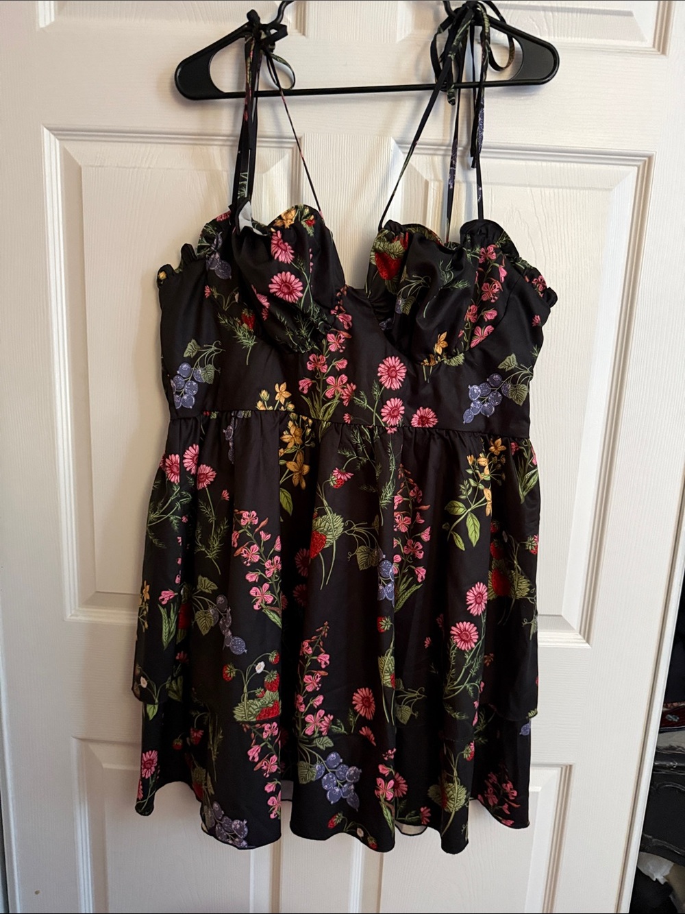 Black Floral Tie-Shoulder Sundress Top
